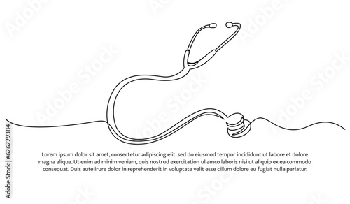 Stethoscope one continuous line design. Decorative elements drawn on a white background.