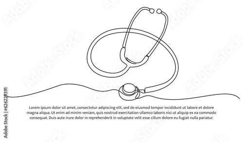 Stethoscope one continuous line design. Decorative elements drawn on a white background.