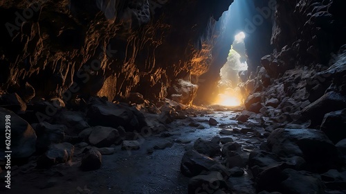 a cave with a fire inside