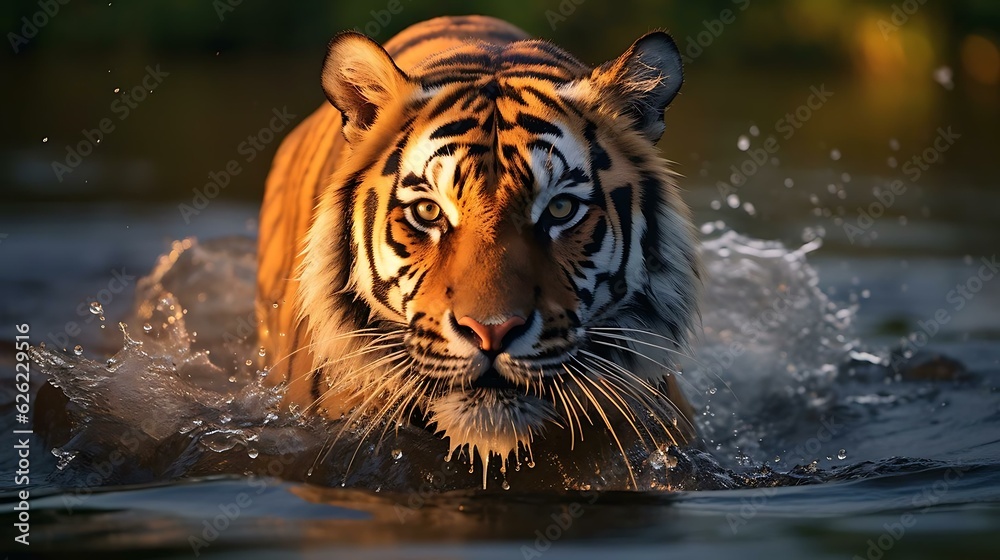 Fototapeta premium a tiger swimming in water