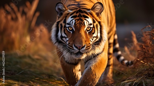 a tiger walking through grass © KWY