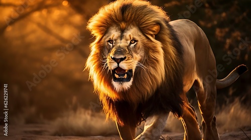 a lion running in the wild