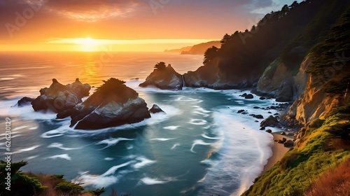 a rocky beach with a sunset