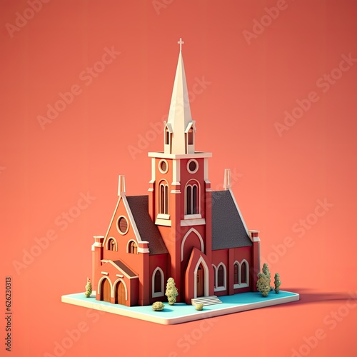 Church 3d catroon style. Flat colors. Detailed building concept. AI generated.