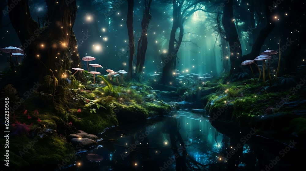 Obraz premium a stream with rocks and plants