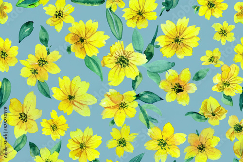 Explore the charm of yellow flowers in these delightful watercolor seamless patterns, ideal for adding a touch of nature to your designs. © AyeBeeKayyy