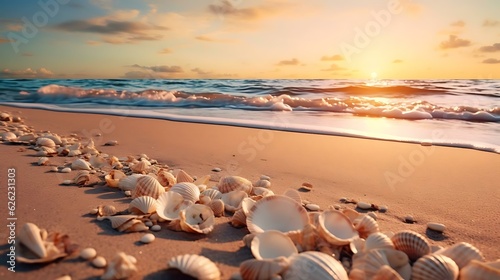a beach with many shells