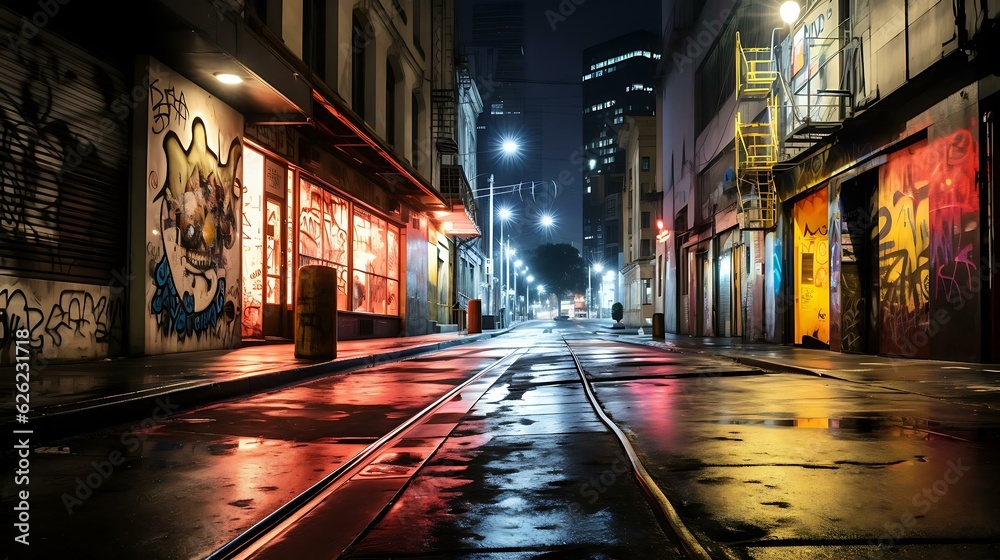 a wet street at night