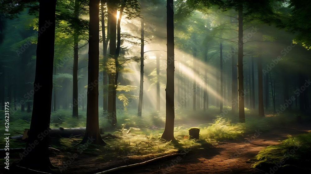 Obraz premium sun shining through the trees