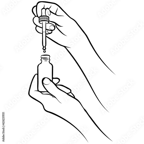 Woman Apply Serum Line Drawing.