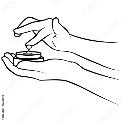 Woman Put on Lotion Line Drawing.