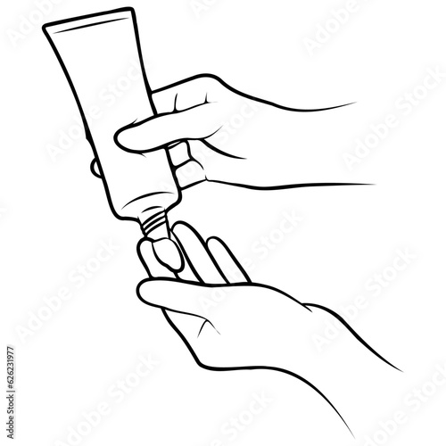 Woman Put on Lotion Line Drawing.