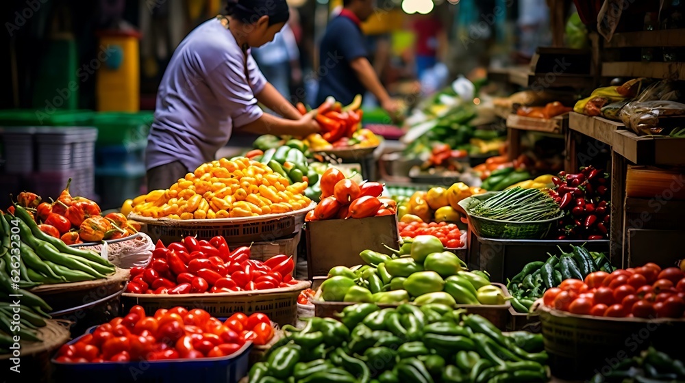 a person in a market selling vegetables
