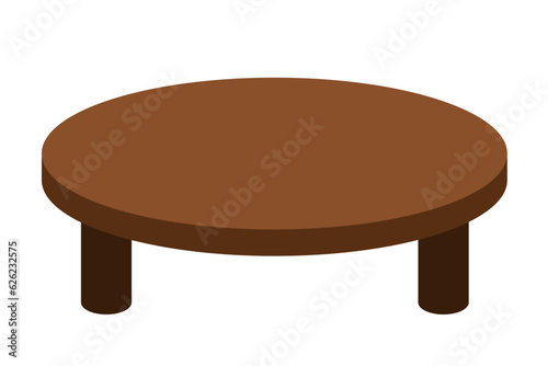 Round wooden table. Japanese Showa era furniture concept.