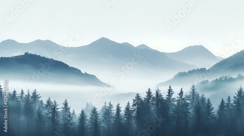 a forest of trees in the fog © KWY