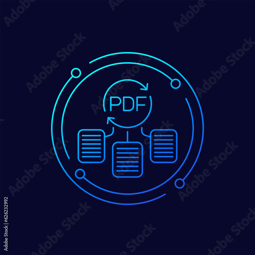 convert to PDF icon with documents, linear design