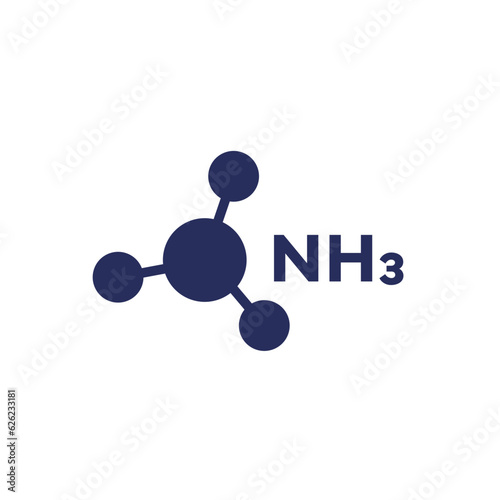 Ammonia, NH3 molecule icon on white