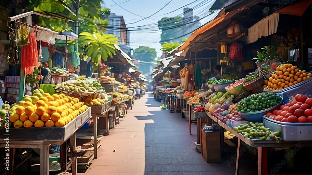 a street market with fruits