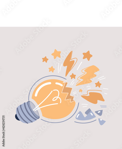 Vector illustration of Broken bulb lamp