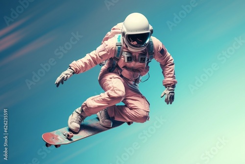 Astronaut Performing an Airborne Skateboard Trick. AI