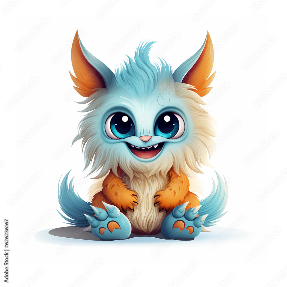 Fototapeta premium Cute happy funny baby monsters AI generated creatures artwork