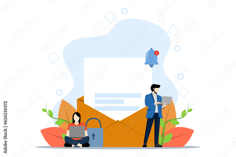 Data protection concept. business character with email, key and shield. Insurance, from business risk. can be used for landing pages, apps, posters, banners. Vector illustration on a white background.