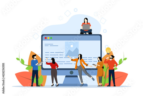 online news, social network, virtual communication, information search, company news, site construction vector, flat vector creative illustration on a white background.