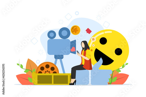 online communication, channel management, social network, chat, video, news, messages, website, find friends, mobile web graphics, colorful vector illustration on a white background.