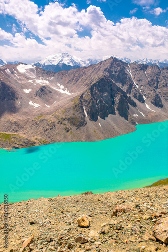 Mountain blue lake among the rocks. Beautiful landscape. Wonderful nature.