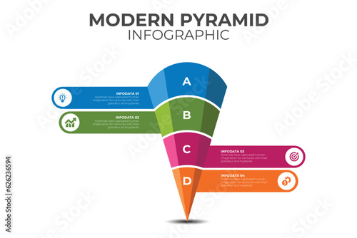 Infographic colorful pyramid inverted with 4 floors and icons