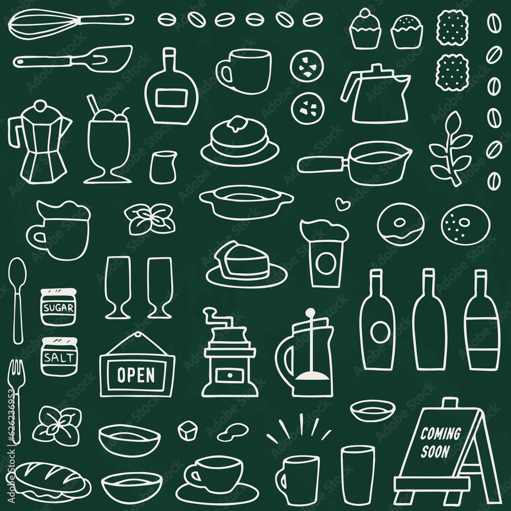 手描きのカフェアイテムのパターン 手描きのカフェアイテムのパターン