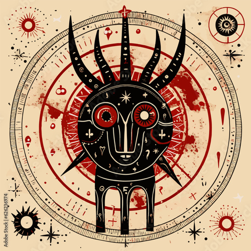 Capricorn astrological star sign vector illustration. Goat drawn in primitive art style