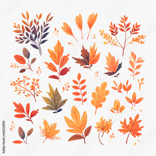 A collection of autumn leaves on a white background. Vector leaves isolated