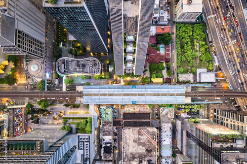 Aerial view of Ploenchit road in Bangkok Downtown, financial district and business center, Thailand photo