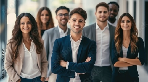 Support and group of businesspeople in on a corporate transparent, Diversity and multicultural people excited with a positive and professional job mindset.