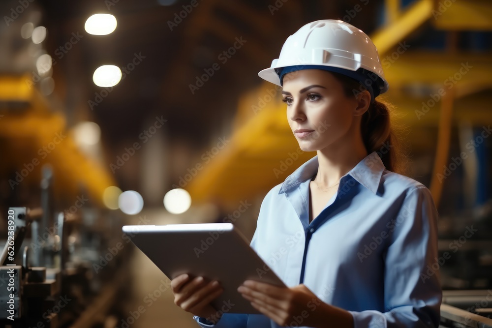 Industrial worker using digital tablet while supervising production at plant. Industrial worker using digital tablet while supervising production at plant.