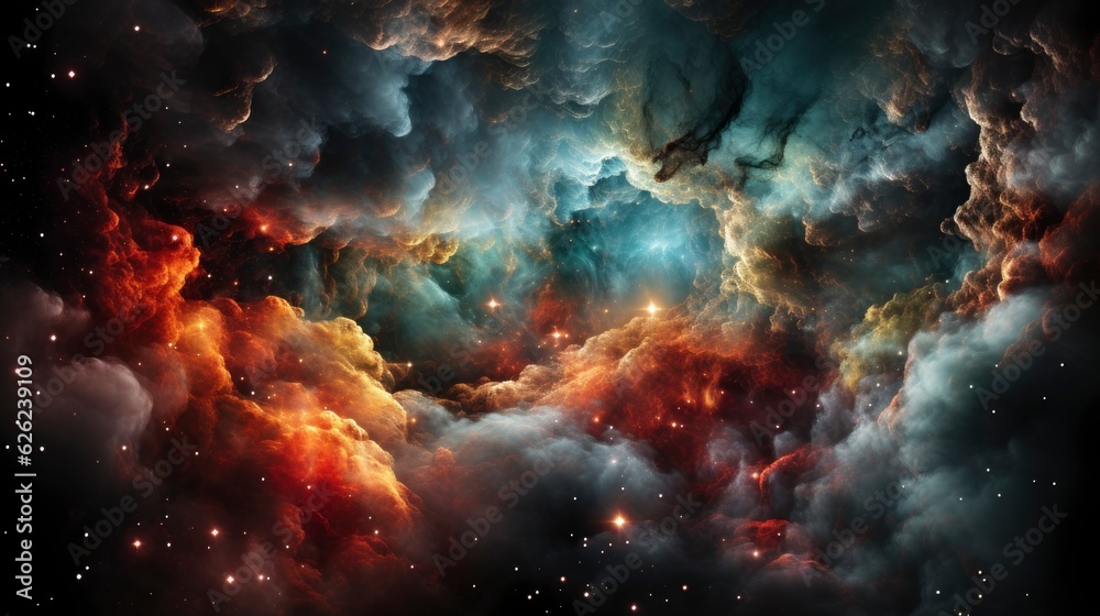 Obraz premium Colorful Space Galaxy cloud nebula background, Generative AI