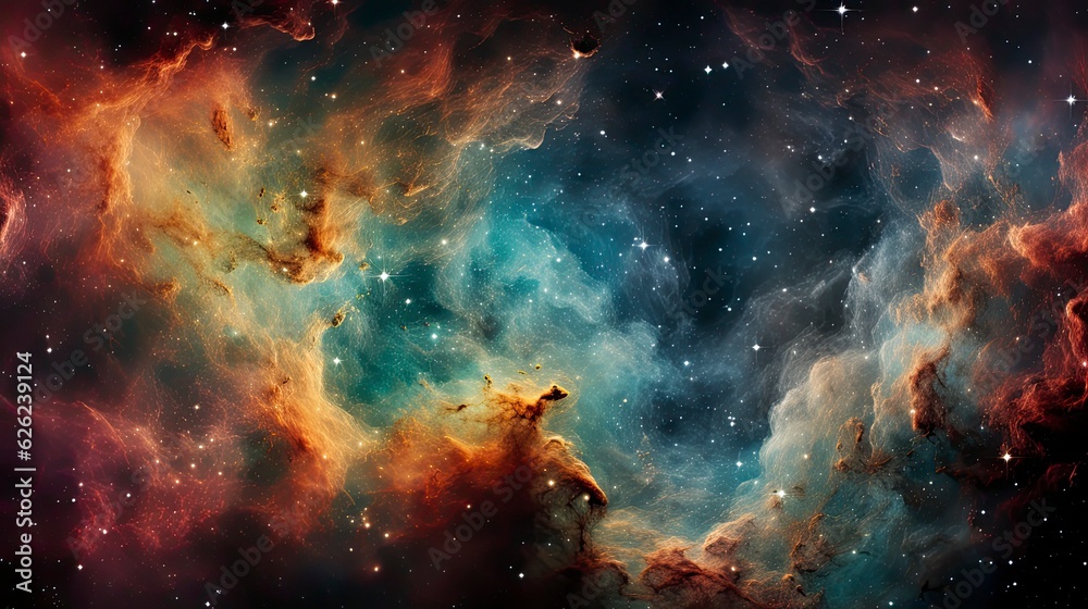 Fototapeta premium Colorful Space Galaxy cloud nebula background, Generative AI