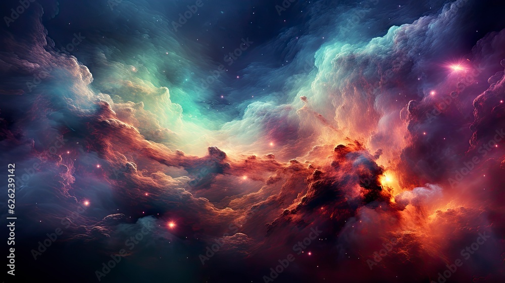 Fototapeta premium Colorful Space Galaxy cloud nebula background, Generative AI