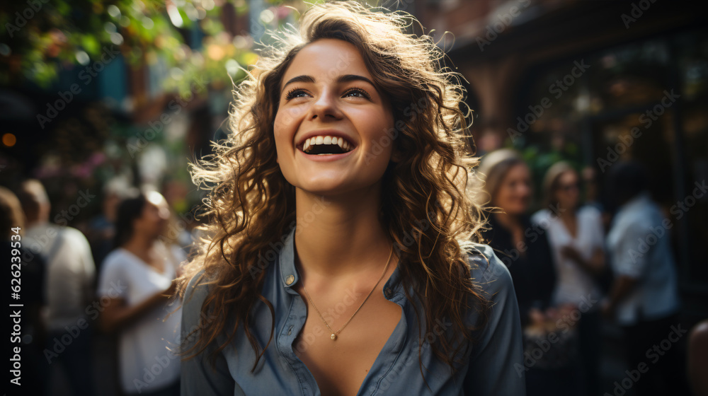 Young happy pretty smiling professional business woman, happy confident positive female entrepreneur standing outdoor on street, looking at camera Young happy pretty smiling professional business woman, happy confident positive female entrepreneur standing outdoor on street, looking at camera