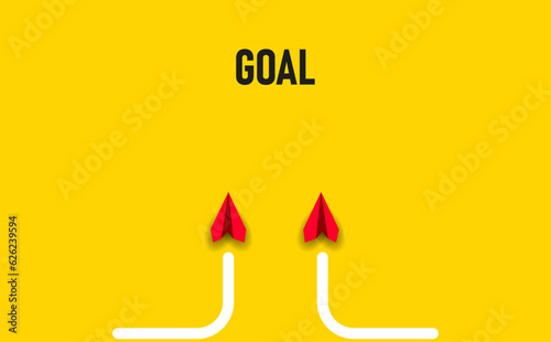 red planes converge on goal.
.Partnership, merger, alliance idea concept