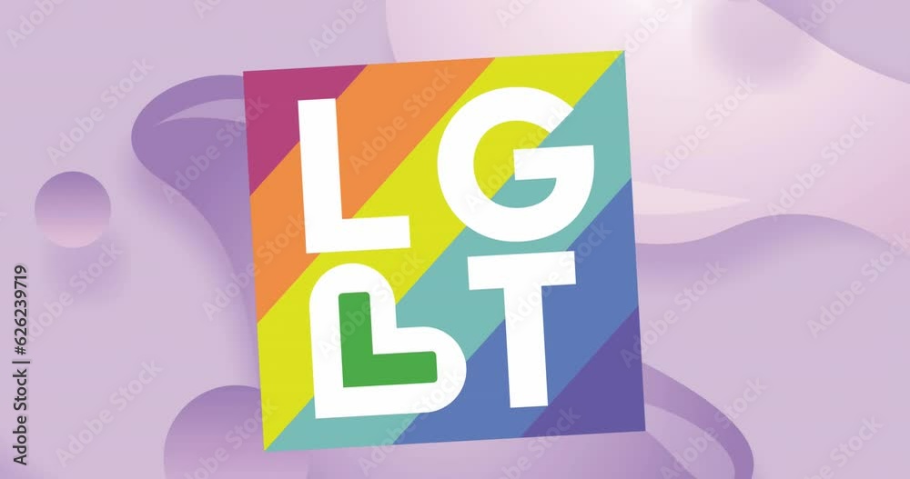 Animation of lgbt text in multicolored square over abstract pattern in background Animation of lgbt text in multicolored square over abstract pattern in background