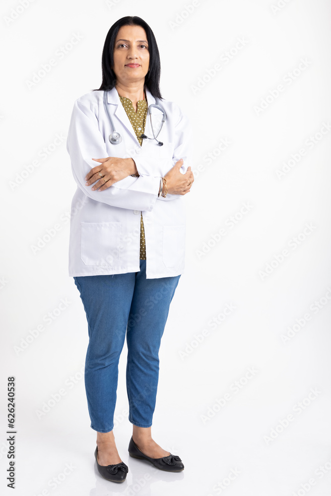 Confident female doctor on white background Confident female doctor on white background