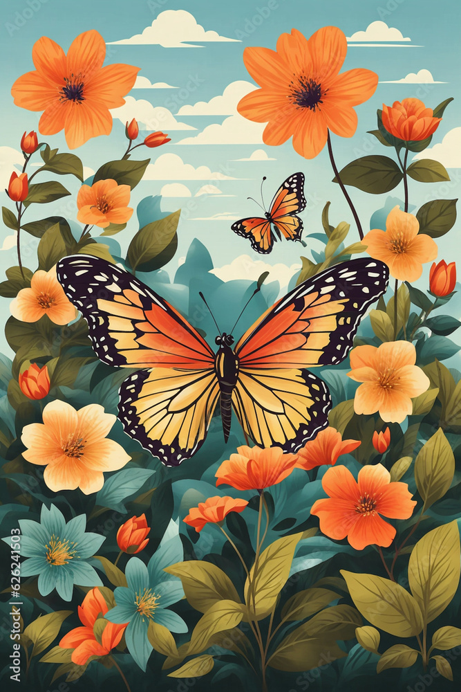 butterfly and flowers, summer vibes. butterfly and flowers, summer vibes.
