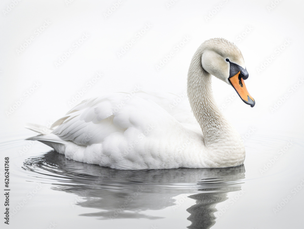 Fototapeta premium 白鳥 白背景 AI生成画像 ジェネレーティブAI