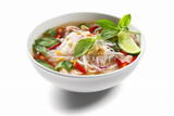background broth asian bowl food traditional soup noodle vietnam white dish. Generative AI.