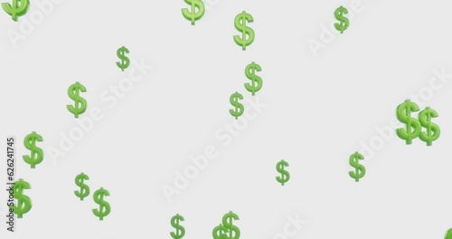 Flying green dollar symbol on a white background 3d render photo
