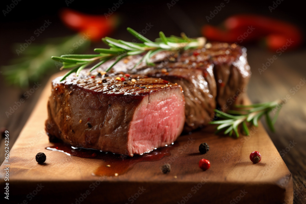 raw fried food black dark red steak grill beef background meat. Generative AI.
