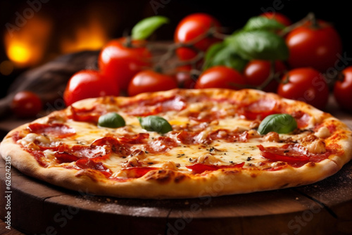 tomato margarita background food italian pizza meal black copy fast food cheese space. Generative AI.
