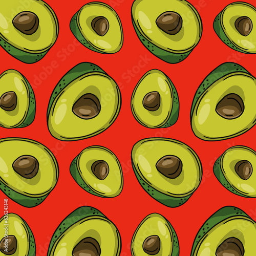 Avocado Seamless Pattern Design, Fresh Vector Background Illustration  (ID: 626243148)